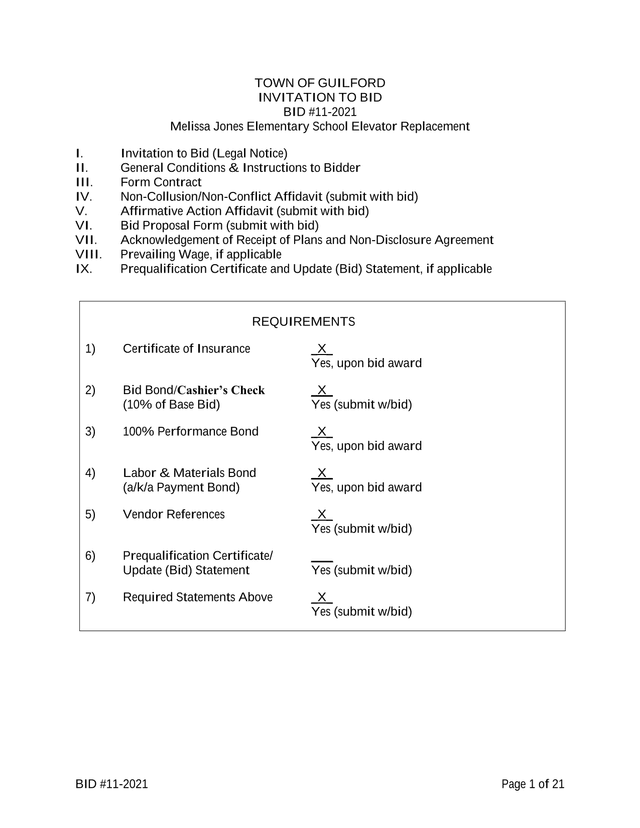 BID 11 2021 Melissa Jones Elementary School Elevator Replacement screenshot