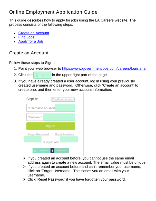 Online Employment Application Guide screenshot
