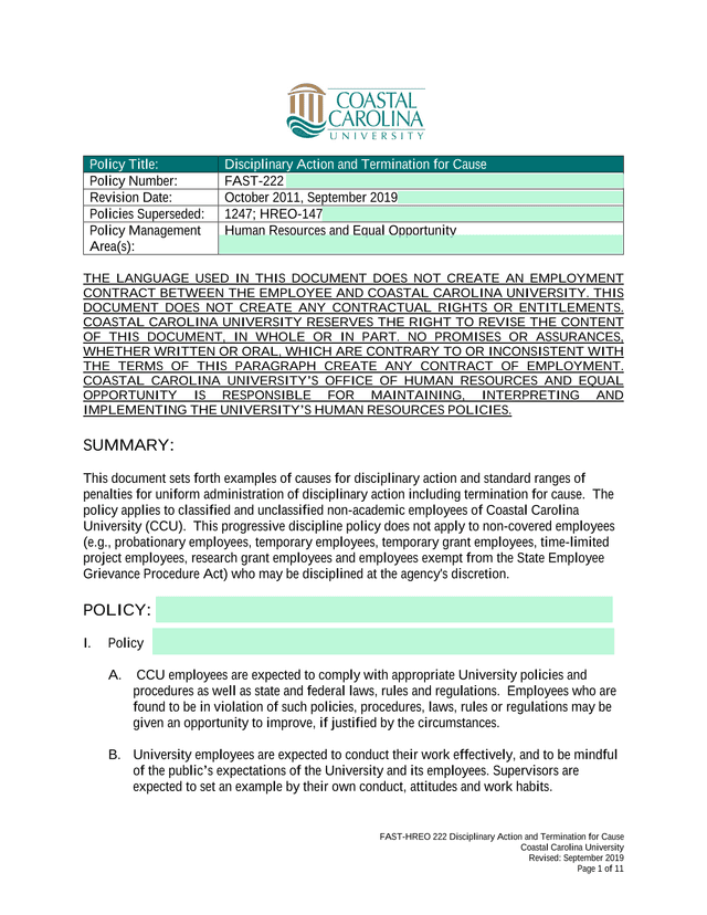 FAST HREO 222 Disciplinary Action And Termination For Cause screenshot