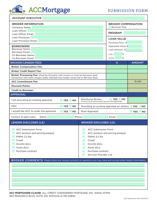 ACC Submission Form screenshot