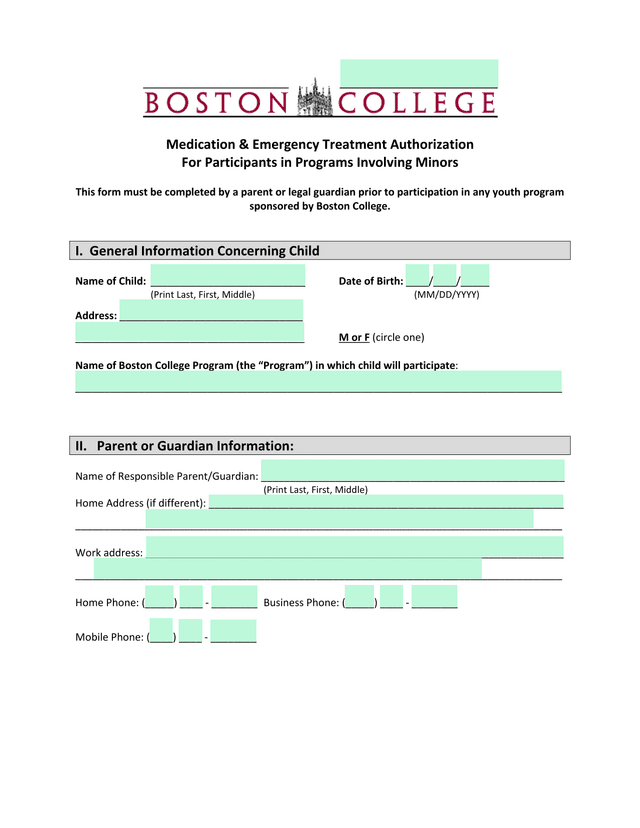 Medication  Emergency Treatment Authorization For Participants In Programs Involving Minors screenshot