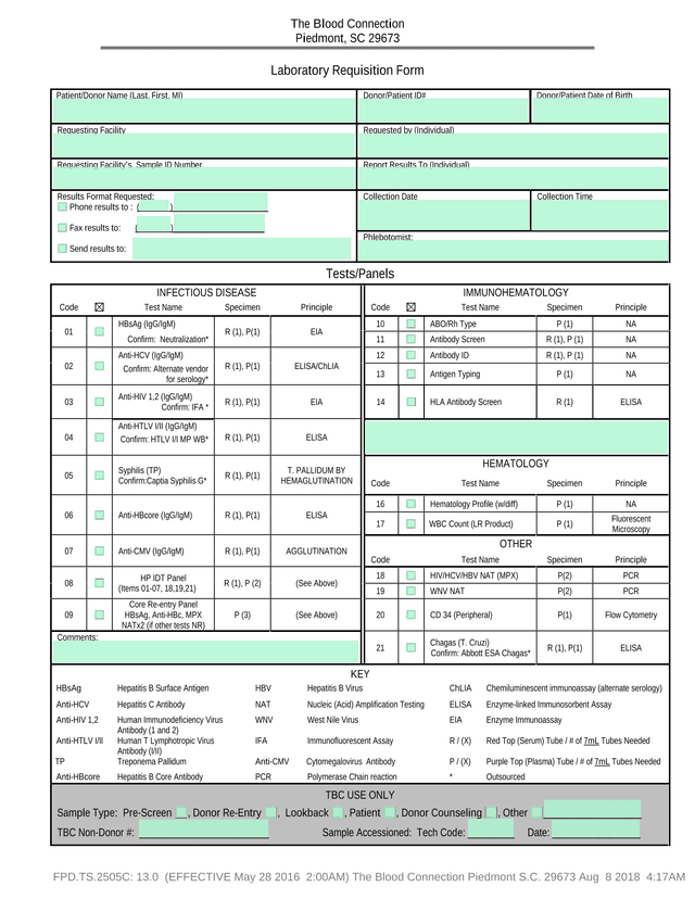 Laboratory Requisition Form screenshot