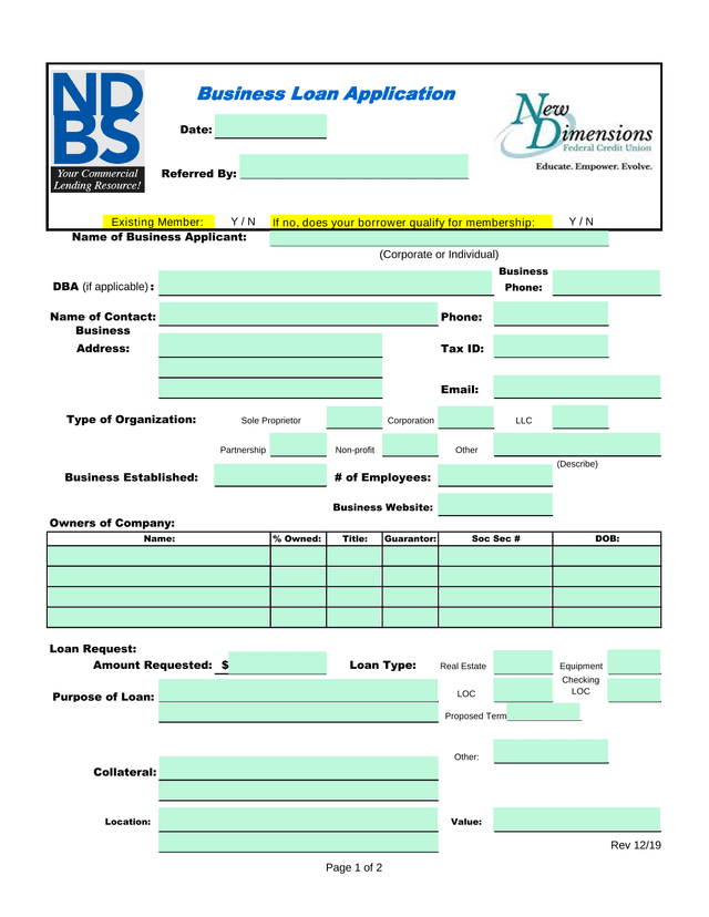 Business Loan Application screenshot