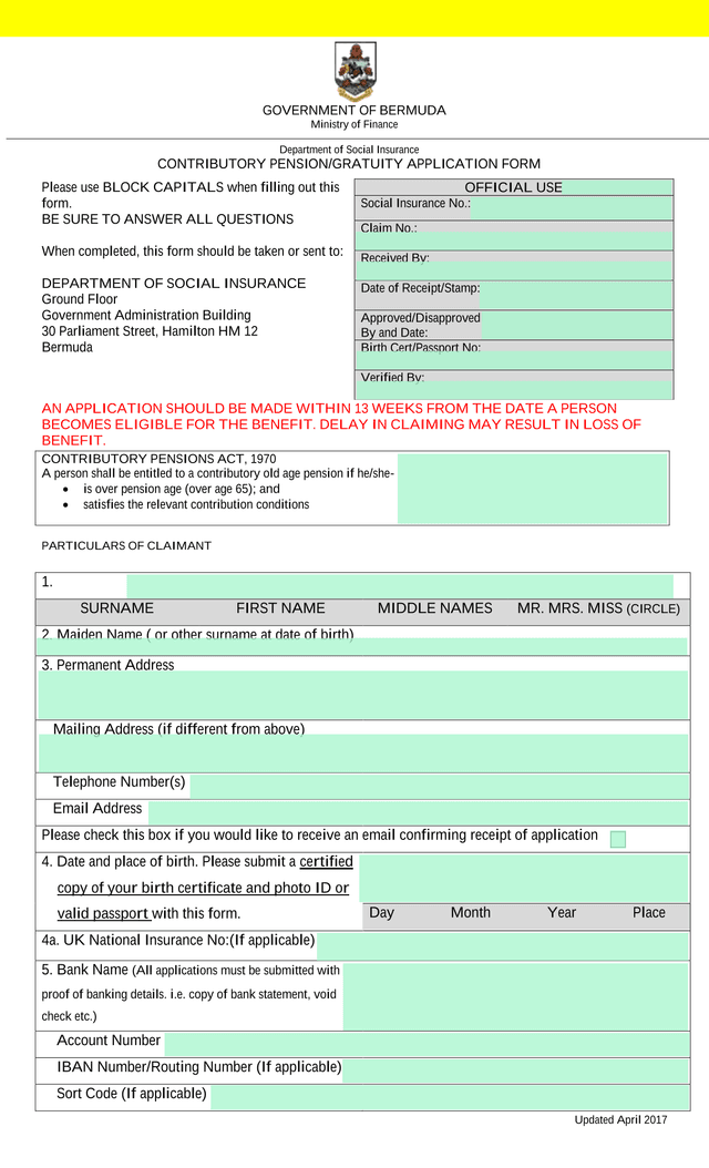 CONTRIBUTORY PENSIONGRATUITY APPLICATION FORM screenshot