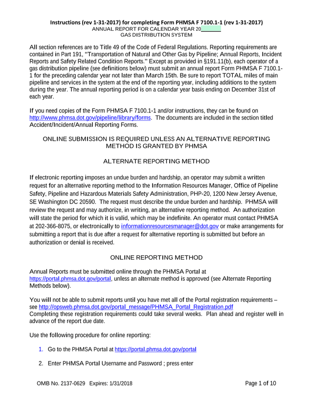 Form PHMSA F 7100.1 1 screenshot