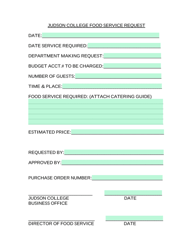 Judson College Food Service Request screenshot