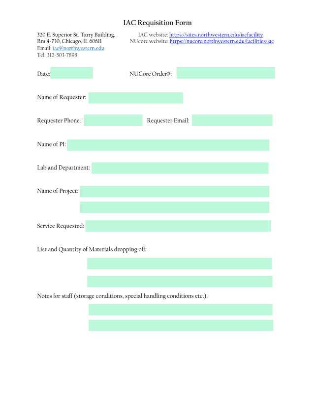 IAC Requisition Form screenshot
