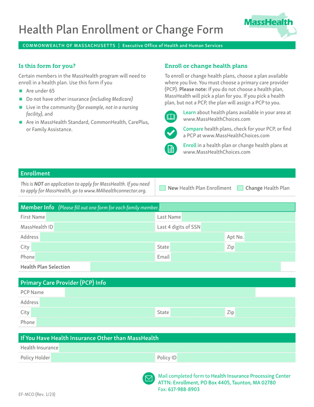 Health Plan Enrollment Or Change Form screenshot