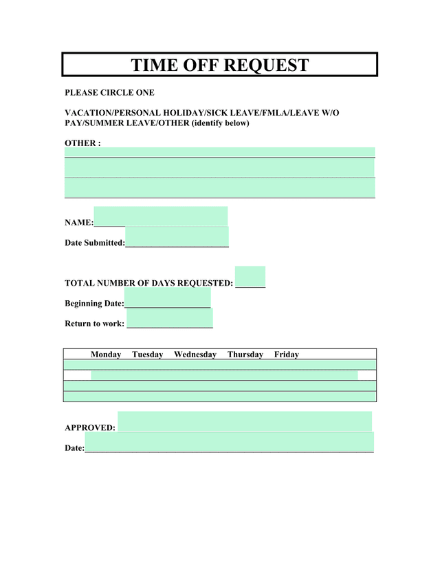 Time Off Request screenshot