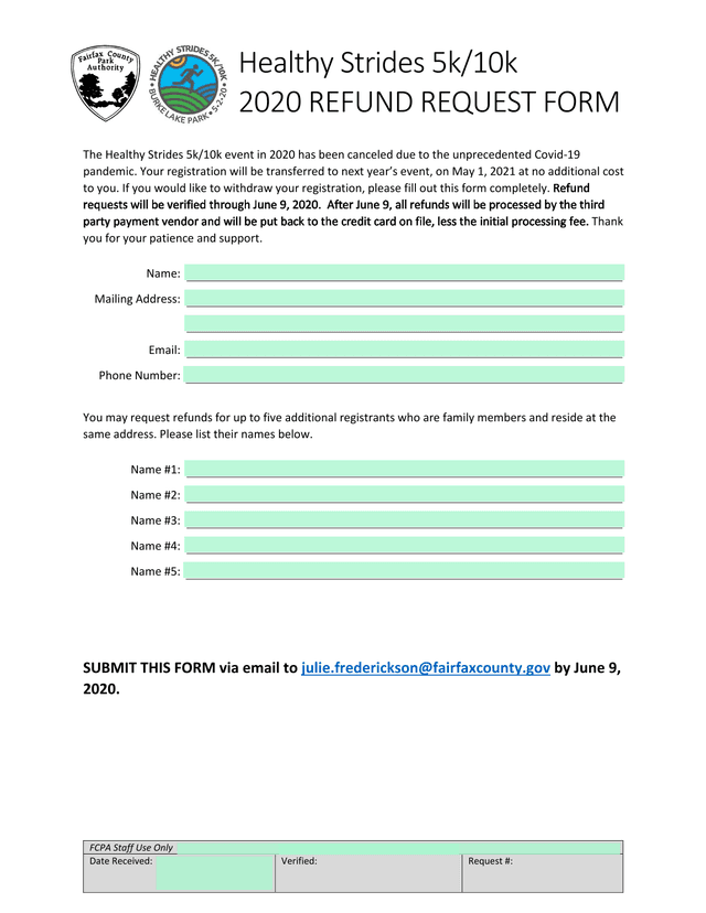 Healthy Strides 5k10k 2020 Refund Request Form screenshot