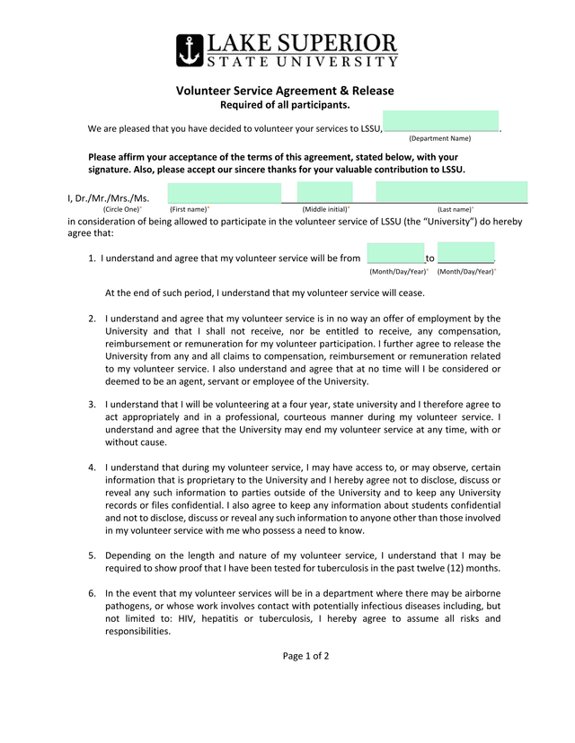 Volunteer Service Agreement  Release screenshot