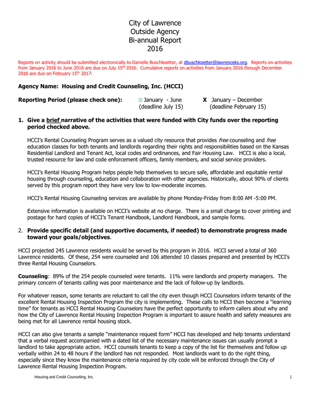 City Of Lawrence Outside Agency Bi Annual Report screenshot