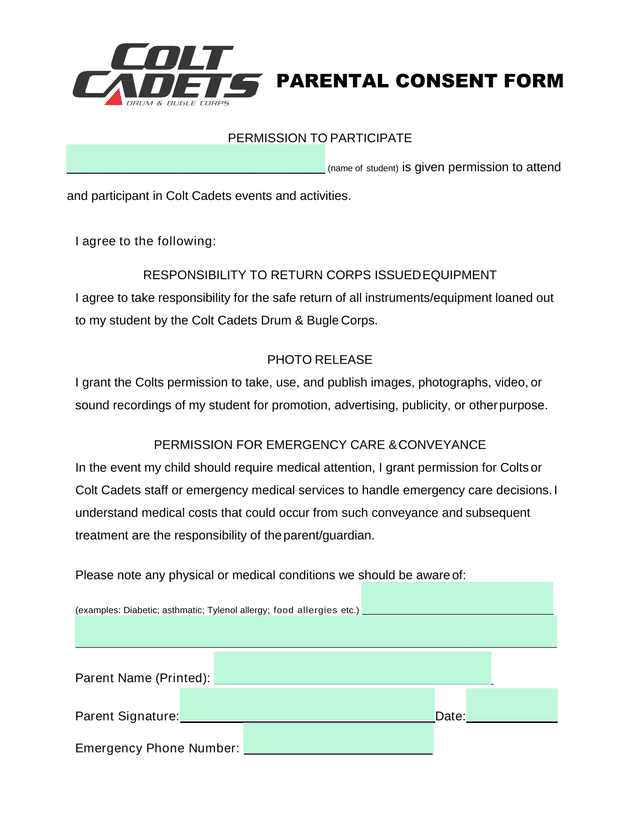 Parental Consent Form screenshot