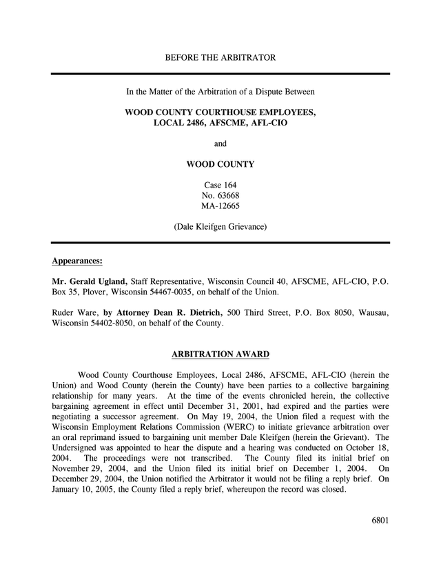Arbitration Award screenshot