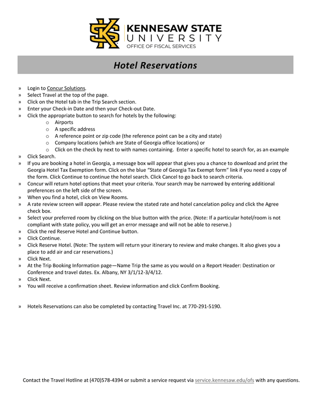 Hotel Reservation Instructions screenshot
