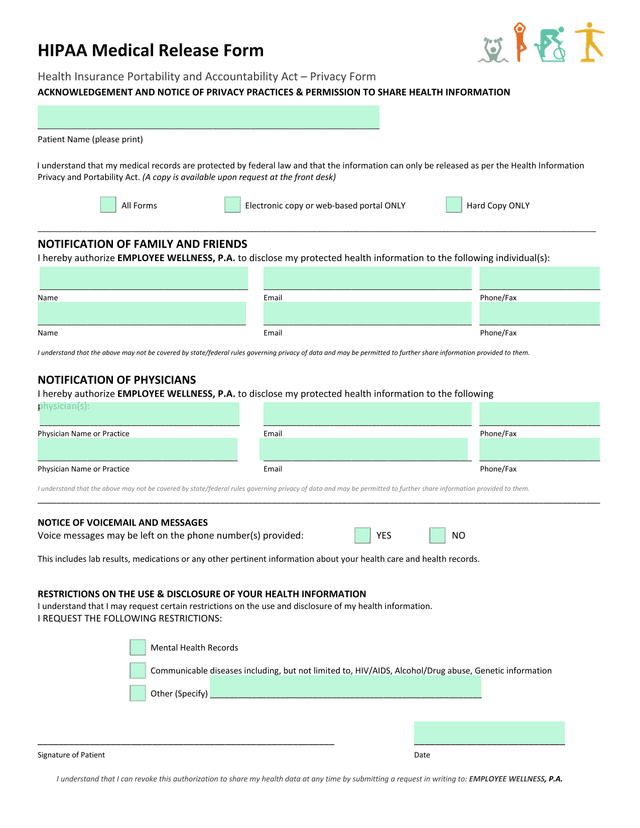 HIPAA Medical Release Form screenshot
