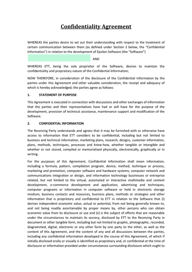 Confidentiality Agreement screenshot
