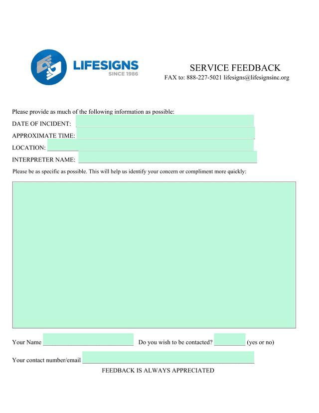 Service Feedback screenshot