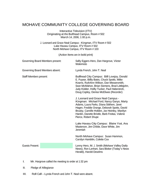 Mohave Community College Governing Board Minutes screenshot