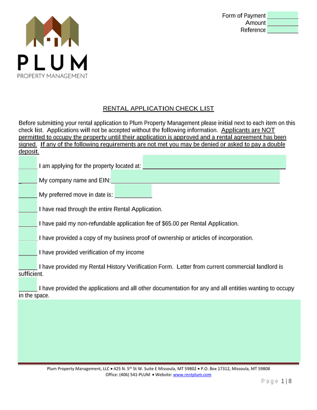 Rental Application Check List screenshot