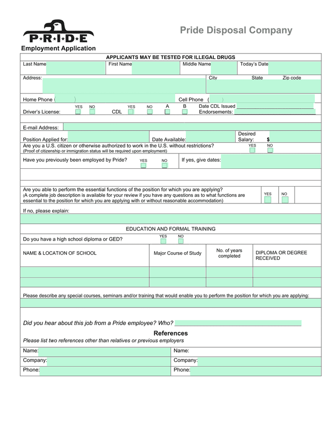 Employment Application screenshot