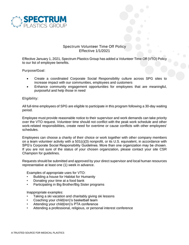 Spectrum Volunteer Time Off Policy screenshot