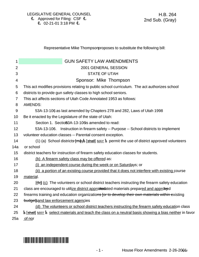 Gun Safety Law Amendments   H.B. 264 screenshot