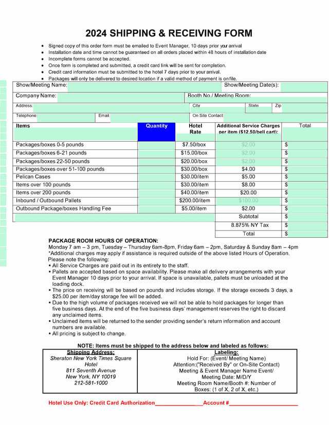 2024 SHIPPING  RECEIVING FORM screenshot
