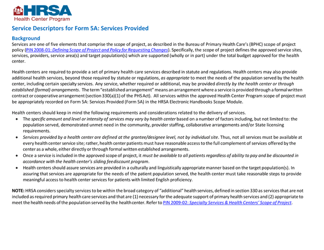 Form 5A Services Provided screenshot