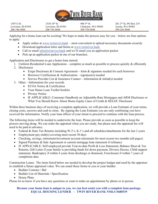 Home Loan Application And Disclosures screenshot