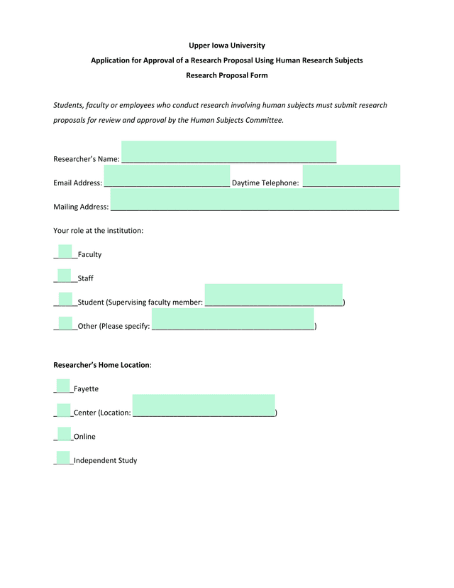 Application For Approval Of A Research Proposal Using Human Research Subjects screenshot