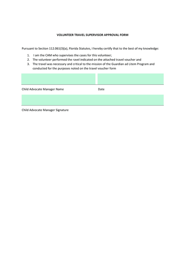 Volunteer Travel Supervisor Approval Form screenshot