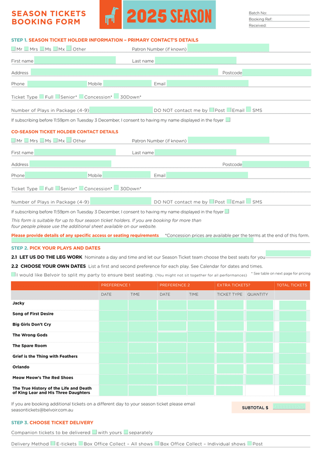 SEASON TICKETS BOOKING FORM screenshot