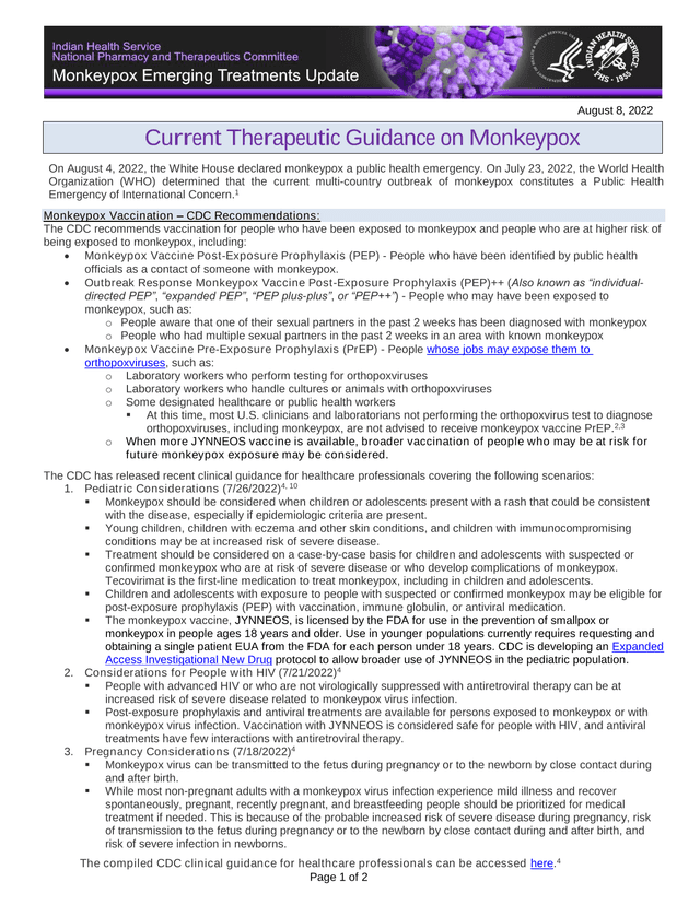 Monkeypox Vaccination Recommendations screenshot