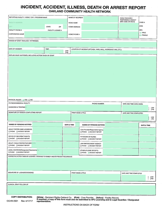 INCIDENT, ACCIDENT, ILLNESS, DEATH OR ARREST REPORT screenshot