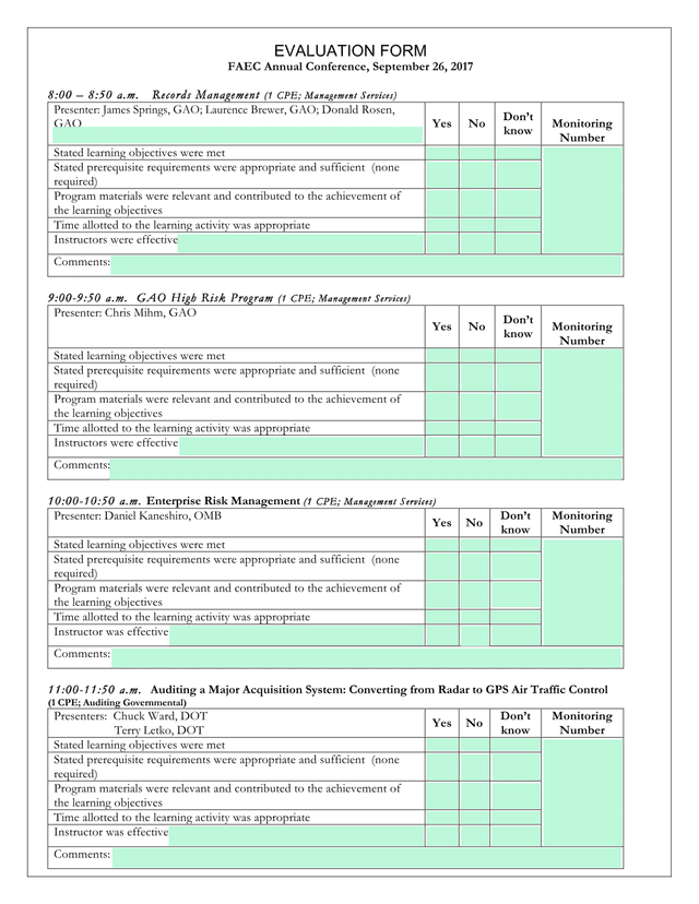 FAEC Annual Conference Evaluation Form screenshot