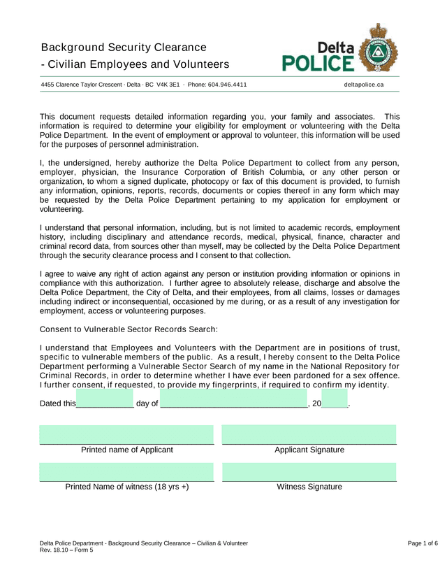 Background Security Clearance   Civilian Employees And Volunteers screenshot