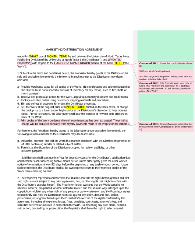 MarketingDistribution Agreement screenshot