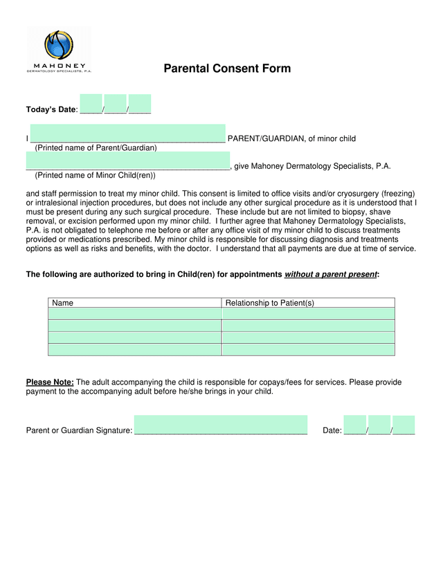 Parental Consent Form screenshot