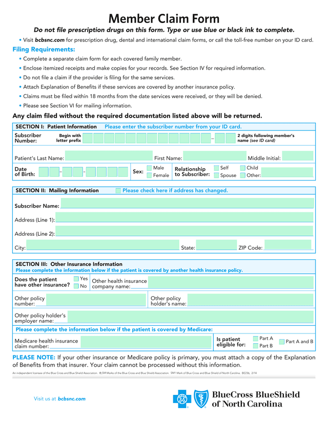 Member Claim Form screenshot