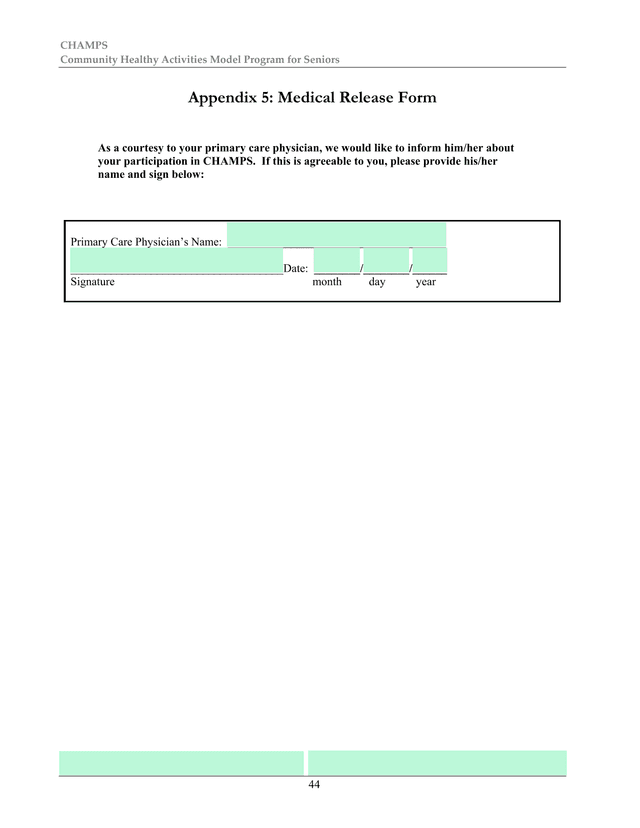 Appendix 5 Medical Release Form screenshot