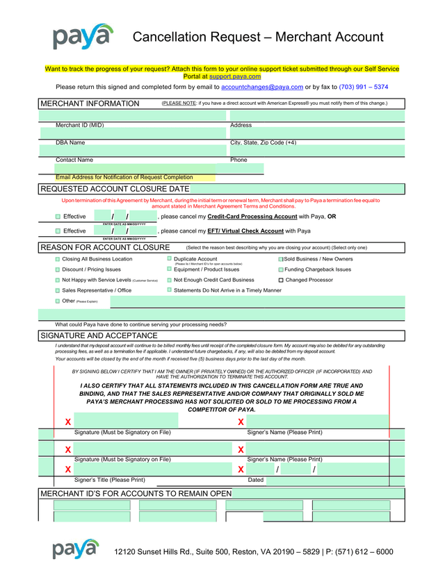 Cancellation Request  Merchant Account screenshot
