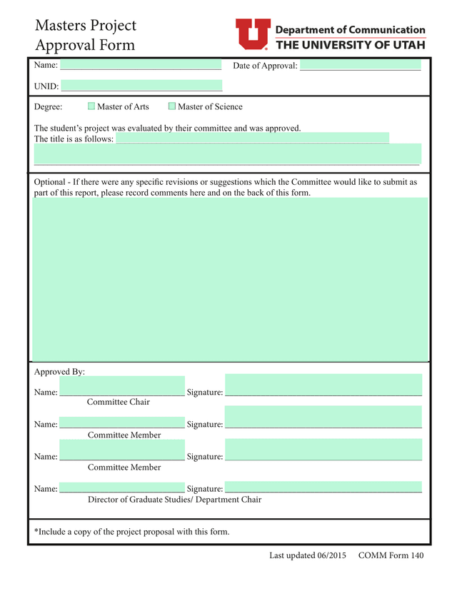 Masters Project Approval Form screenshot