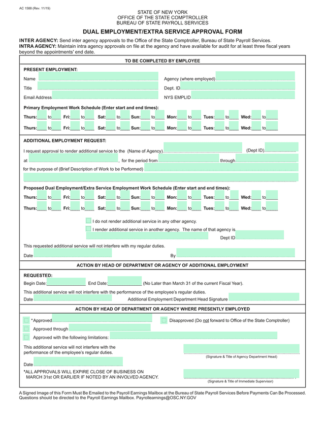 Dual EmploymentExtra Service Employment Form screenshot