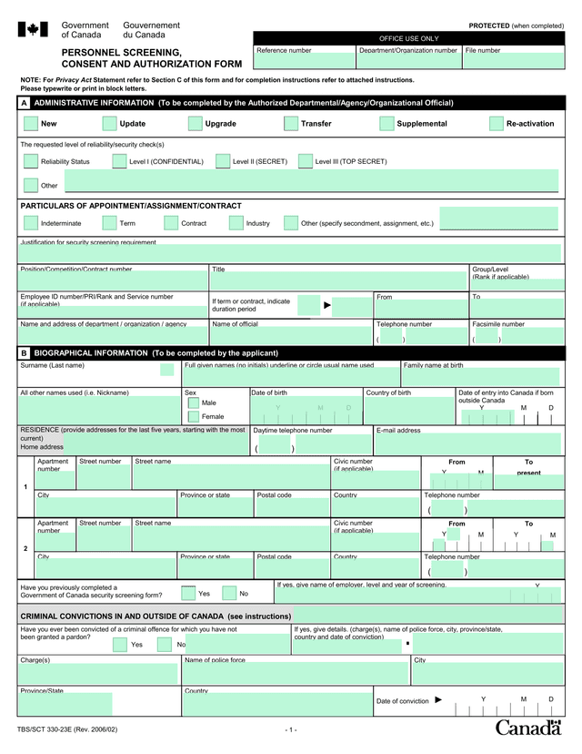 PERSONNEL SCREENING, CONSENT AND AUTHORIZATION FORM screenshot