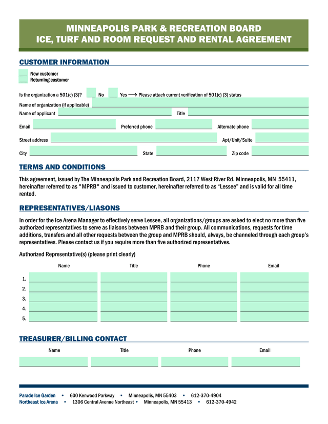 Ice, Turf And Room Request And Rental Agreement screenshot