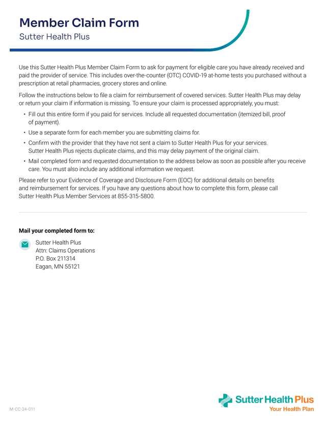 Member Claim Form screenshot