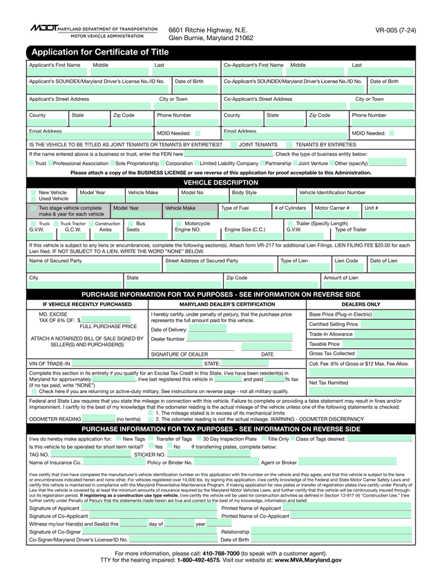 Vehicle Title Application screenshot