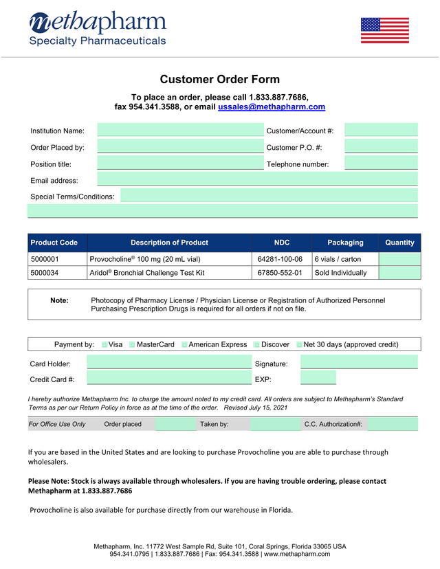 Customer Order Form screenshot