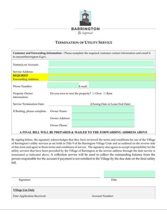 Termination Of Utility Service screenshot